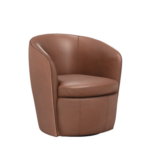 Genuine Italian Leather Swivel Barrel Chair